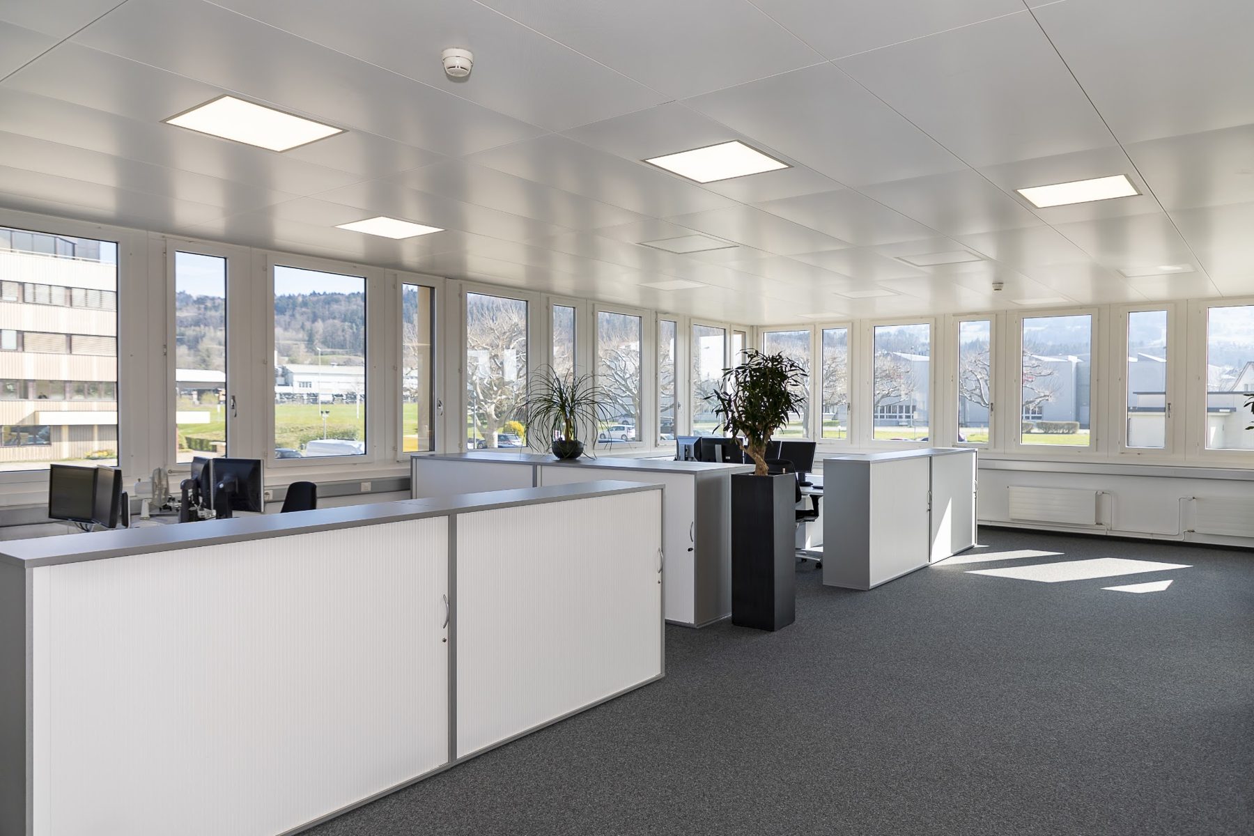 Helle Büroflächen mit Fensterfront